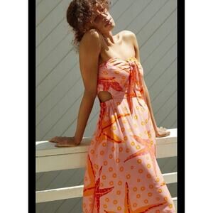 Farm Rio Under The Sea Bow Tie Cover Up Dress Starfish Cut Out Size M